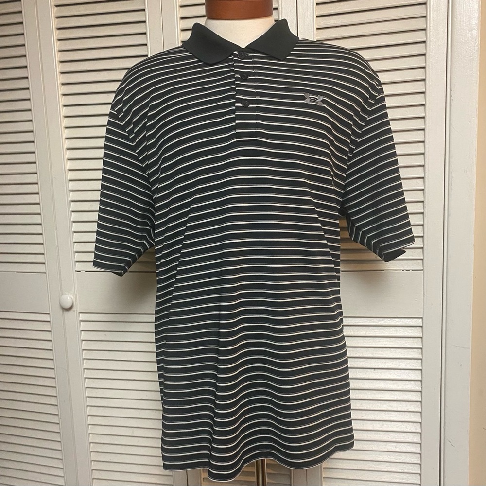 Under Armour Size XXL Short Sleeve Polo Black Gray Stripe